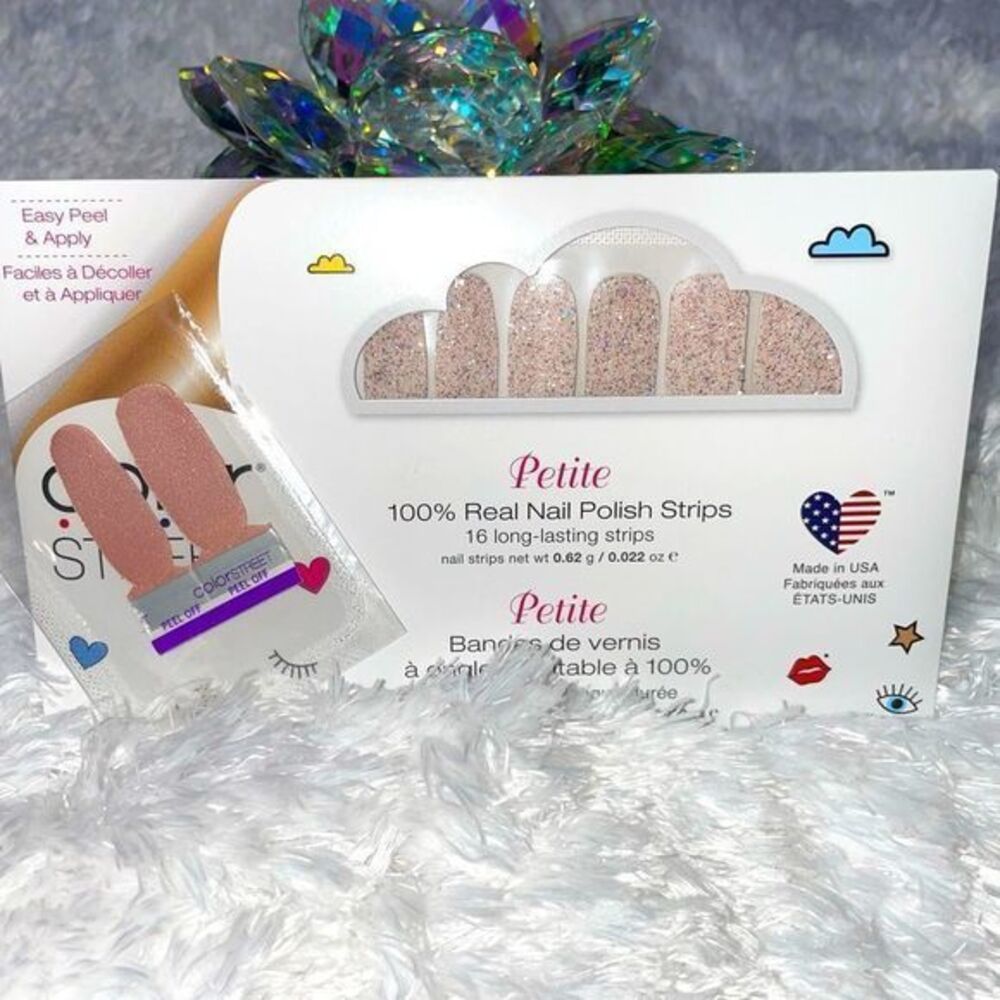 Color Street,”Tiny & Shiny” a clear glitter strip with holo and pink glitter